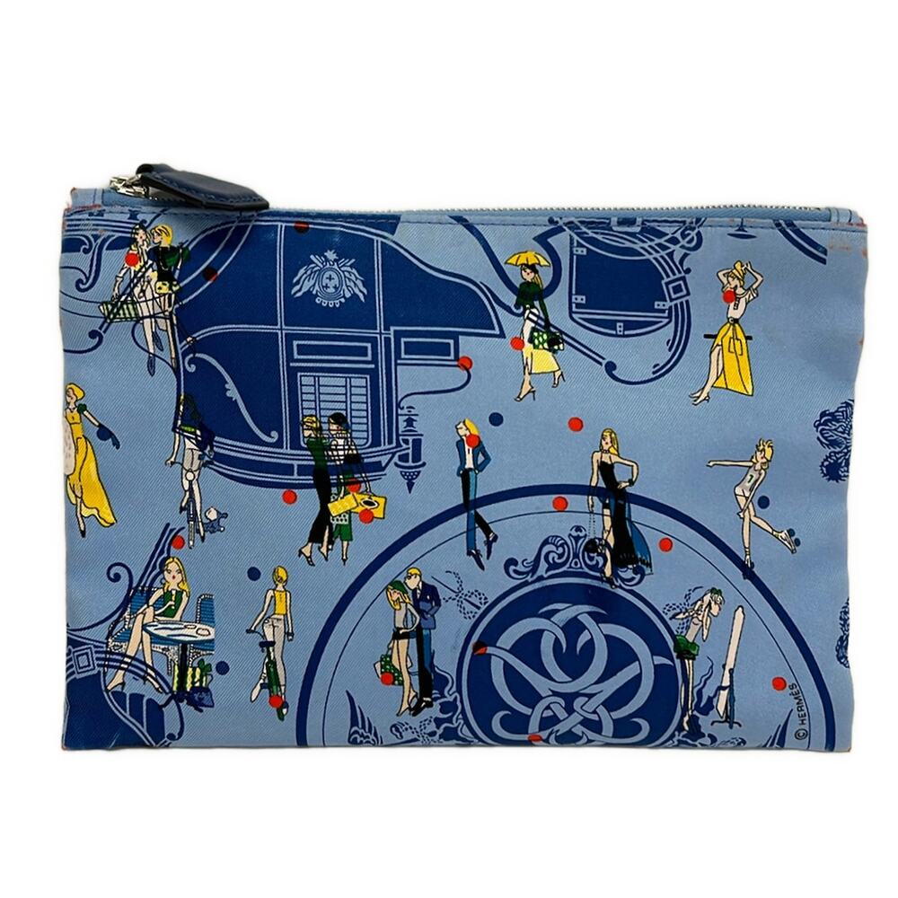 Hermès y Pocket Pouch Light Blue Multi Silk